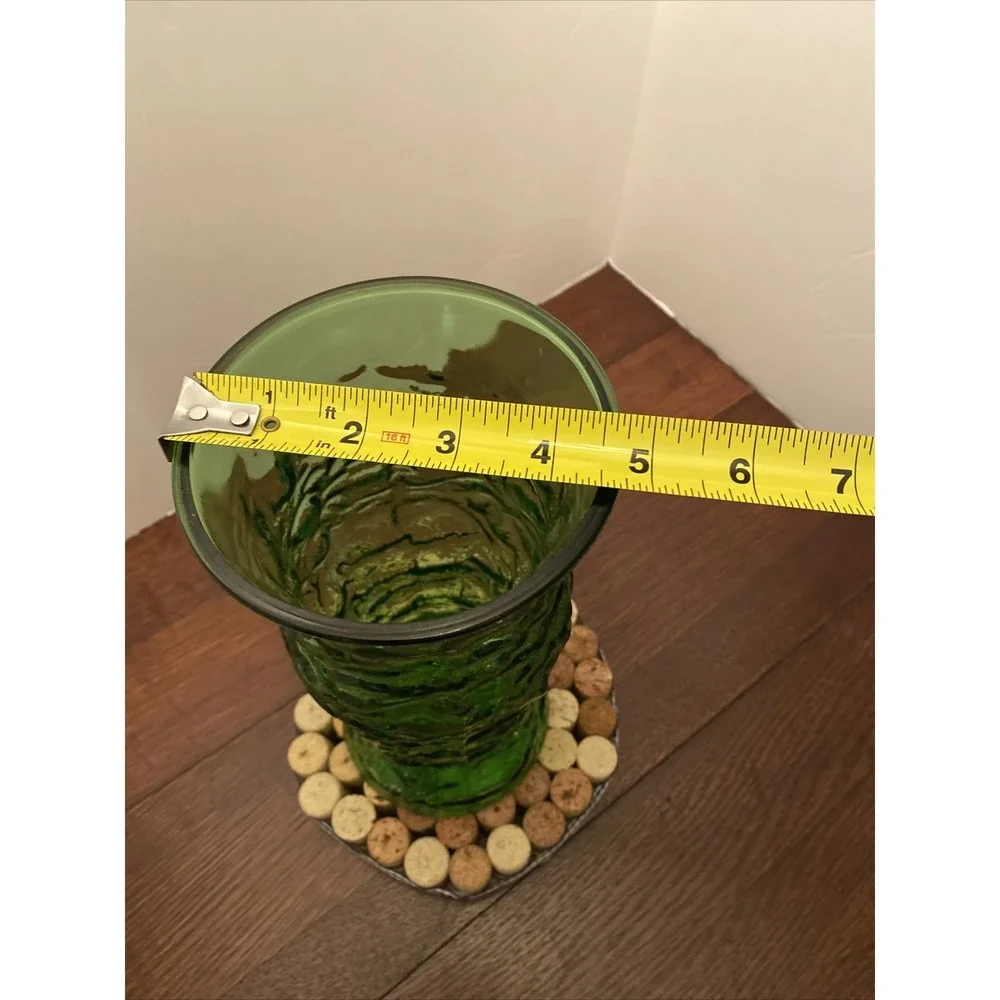 EO Brody Green‎ Crinkle Glass Vase Made In USA Ohio